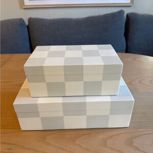 Studio McGee Checkered White and Gray Decorative Boxes